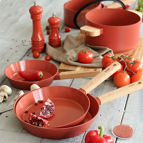 Poêle Ector Induction Aluminium Revêtu Manche En Bois 28 Cm Rouge 7 Poêle Ector Induction Aluminium Revêtu Manche En Bois 28 Cm Rouge – Image 5