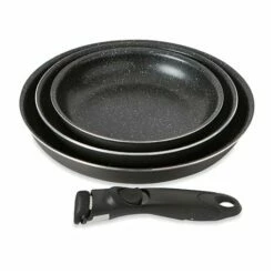 Set 3 Poêles Anti-adhésives Effet Pierre Et Manche Amovible