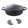 Lot Cocotte Légère Basse Ronde En Fonte D'aluminium 28 Cm Noir Et Deux Maniques Silicone -DE BUYER Ventes 209011 0 3 Lot cocotte legere basse ronde en fonte d aluminium 28 cm noir et deux maniques silicone Mathon